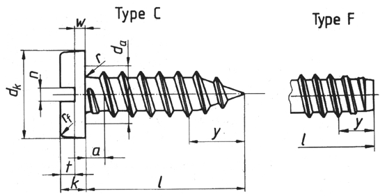 DIN 7971 slotted pan head self-tapping screw drawing