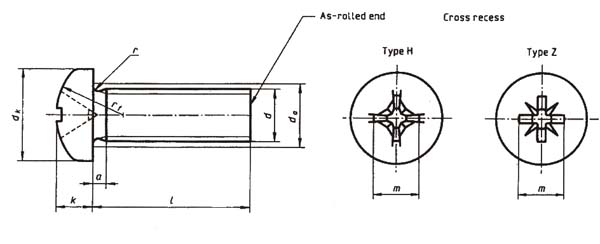 DIN 7985 phillips pan head machine screws drawing